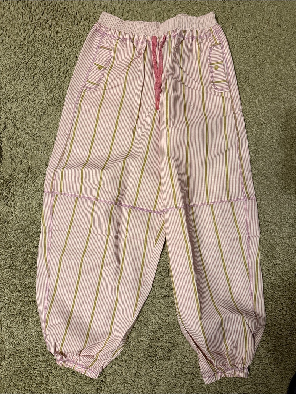 Pink Striped Elastic Waist Casual Bottoms